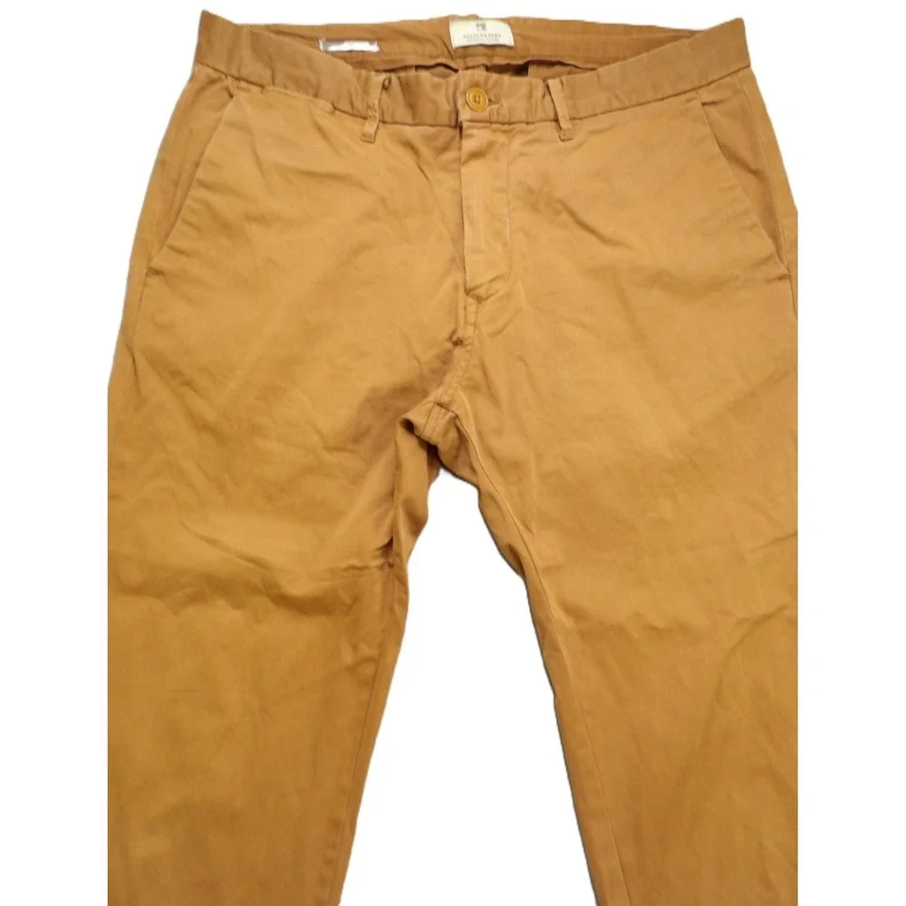 Scotch & Soda Mott Chino Pants Men 32x32 Cotton Stretch Slim Brown Khaki Trouser